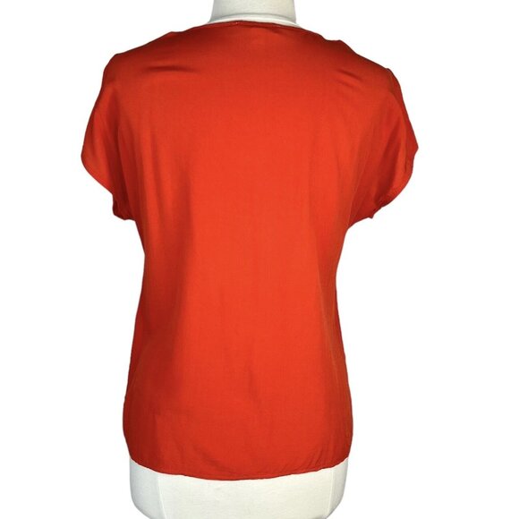 Luna Moon Short Sleeve Blouse Shirt Womens Small Orange Embroidered Vneck - Picture 2 of 9